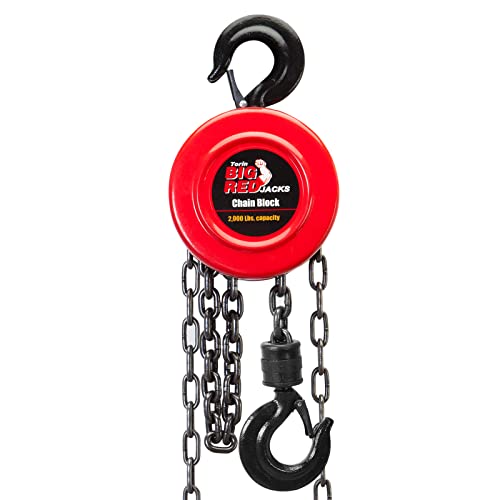 Big RED Hand Chain Hoist: 2 Heavy Duty Hooks, 8ft/2.5m Chain Length for Warehouse Building and Automotive Machinery, 1 Ton (2000 Lbs.) Capacity, Red - color: Red, size: 1 Ton (2,000 lb)