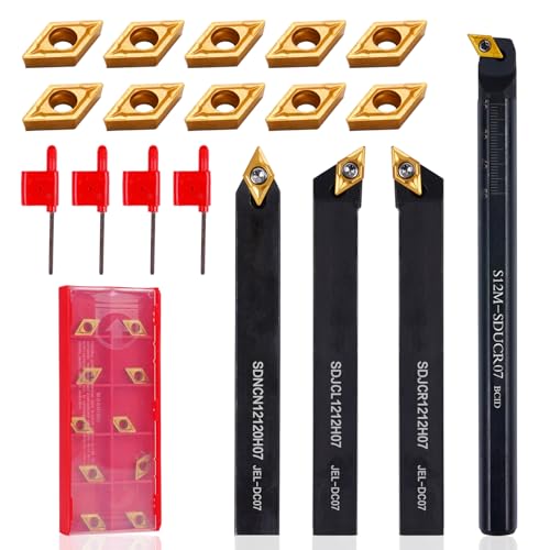 Indexable Lathe Turning Tool 14Pcs Kit 1/2" (12mm) Shank for Metal - size: 4pcs 1/2'' 12mm Shanks+10pcs Inserts