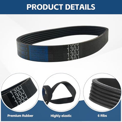 4 Pack 130J6 PJ V-Ribbed Belt, 6 Ribs, 13" EPDM Poly V Belt - color: BLACK