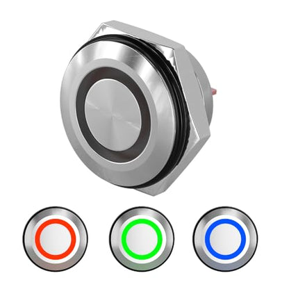 16mm Momentary Push Button Switch, IP67 Waterproof Stainless Steel, 1NO SPDT 5A 250VAC, 12V-24V LED Tri-Color RGB, Pre-Wired Socket Plug for Car Marine Boat Industrial Control (16mm, 3V RGB+) - style: stainless steel 16mm 3V RGB+