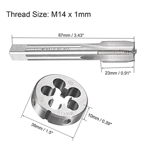 M14x1mm Metric Tap and Die Set,Machine Thread Screw Tap with Round Threading Die,Tap & Die Kit for Nut Screw Bolt Thread Repair - size: M14x1mm