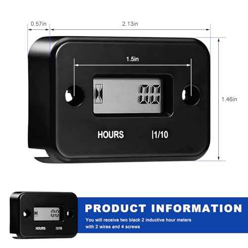 Sun Walker 2PCS Inductive Hour Meter, Waterproof Hour Meter Automatically Shutdown Hr Counter, Digital LCD Hourmeter Maintenance Reminder for Gas Engine Powered Motorcycle Snowmobile (Black) - color: Black