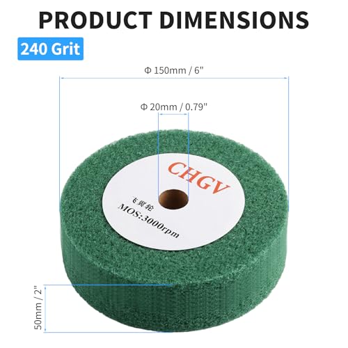 150mm x 50mm Non-Woven Nylon Polishing Burnishing Wheel, 240 Grit Wire Drawing Abrasive Flap Wheels 6" x 2" Polishing Flap Wheel for Stainless Steel Aluminum Copper Wood Metal(Green) - style: Green 6" x 2"
