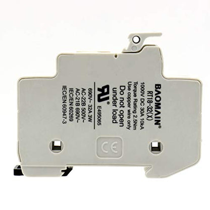 BAOMAIN 3P 600V 30A DIN Rail Fuse Holder for 10x38mm Fuses,UL White