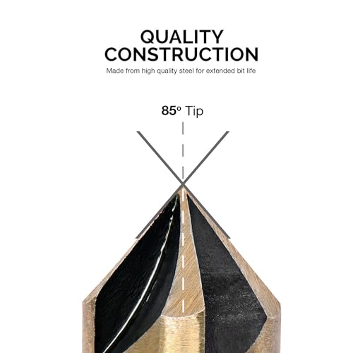 NEIKO 10218A Countersink Drill Bit Set for Wood and Metal, 1/4” Tri-Flat Shank, 5 Piece Countersink Bits, M2 High Speed Steel - size: 5 Piece, style: Countersink