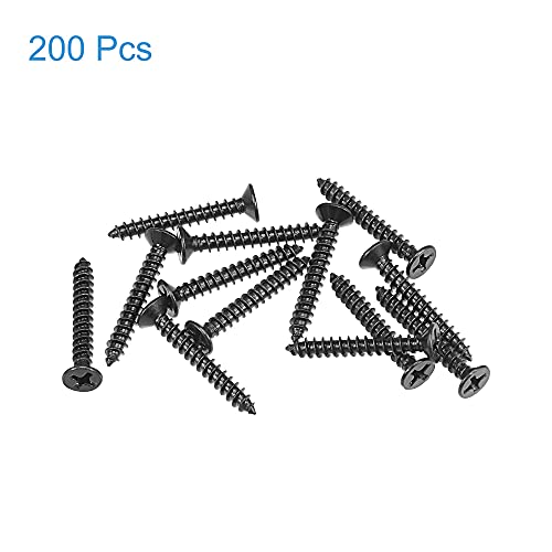uxcell M3.5 x 25mm Wood Screws Phillips Flat Head Carbon Steel Self Tapping Screws Black 200pcs - size: M3.5 x 25mm