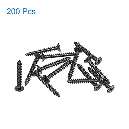 uxcell M3.5 x 25mm Wood Screws Phillips Flat Head Carbon Steel Self Tapping Screws Black 200pcs - size: M3.5 x 25mm