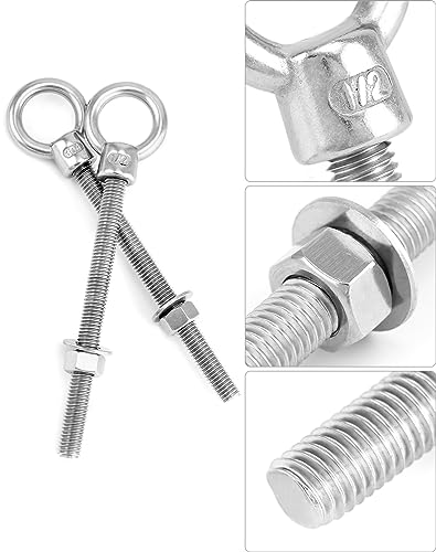 QWORK Threaded Eyebolts, 10 Pack 1/2"x6" Long Stainless Steel Marine Grade Shoulder Eye Bolt - color: 10 Pack, size: 1/2" x 6"