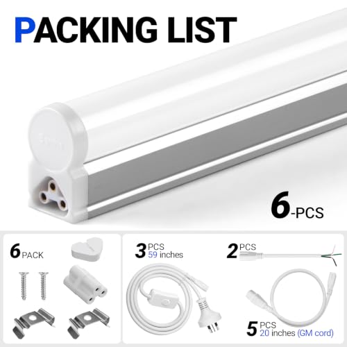 Barrina T5 LED Ceiling Light Fixtures, 2FT, 5000K, 1100LM, 10W, 6 Packs - color: 5000k Daylight White, size: 2 Feet