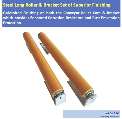 Polyurethane Coated Long Roller With Bracket Set | 16" Length, 1.5" Diameter Conveyor | Galvanized Steel | Versatile Support for Stands, Woodworking, and Conveyors | Pack of 2