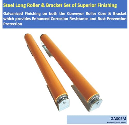 Polyurethane Coated Long Roller With Bracket Set | 16" Length, 1.5" Diameter Conveyor | Galvanized Steel | Versatile Support for Stands, Woodworking, and Conveyors | Pack of 2