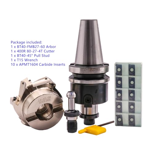 BT40 Arbor, 3.15"/80mm Cut Dia 400R-80-27-6T Face Mill Shell Cutter Set - size: 80-27-6T, style: BT40