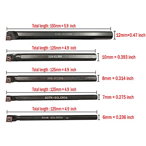 S06K/S07K/S08K/S10K/S12M-SCLCR06 Lathe Indexable Internal Boring Bar Set, Lathe Turning Tools Holder Set with CCMT21.51/CCMT060204 Carbide Indexable Boring Turning Inserts + 5pcs T8 Wrench - color: 5pcs Sclcr06 Boring Bar Set