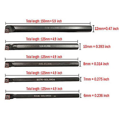 S06K/S07K/S08K/S10K/S12M-SCLCR06 Lathe Indexable Internal Boring Bar Set, Lathe Turning Tools Holder Set with CCMT21.51/CCMT060204 Carbide Indexable Boring Turning Inserts + 5pcs T8 Wrench - color: 5pcs Sclcr06 Boring Bar Set