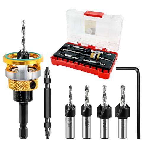 Countersink Drill Bit Set - HSS M2 Counter Sink Adjustable Depth Drill Bit for US Wood Screw, 1/8" 9/64" 5/32" 11/64" 3/16" 82° Counter-Bore - size: New-5pcs