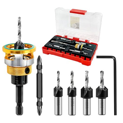 Countersink Drill Bit Set - HSS M2 Counter Sink Adjustable Depth Drill Bit for US Wood Screw, 1/8" 9/64" 5/32" 11/64" 3/16" 82° Counter-Bore - size: New-5pcs