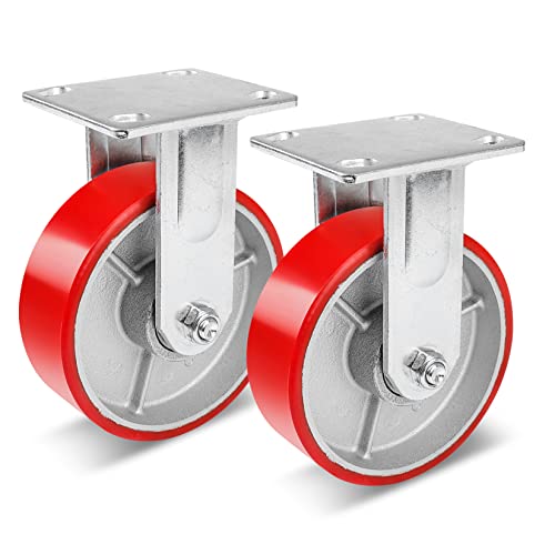 Nefish 6 Inch Industrial Fix Casters Heavy Duty No Noise Polyurethane Wheel on Steel Hub, 1200 Lbs Load Capacity Per Rigid Casters for Utility Cart, Dollies (2 Pack) - size: 6 IN （Rigid）