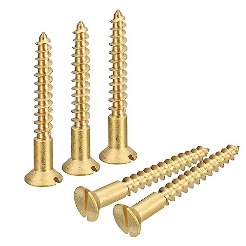 uxcell Brass Wood Screws, 30Pcs M4 x 30mm Slotted Drive Flat Head Self Tapping Screw Countersunk for Woodworking Furniture - size: M4 x 30mm