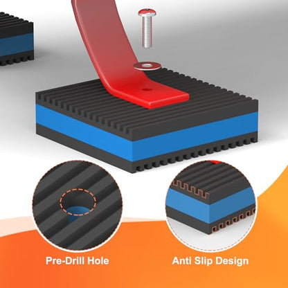 GCGOODS Rubber Anti-Vibration Pad, 4" x 4" x 7/8" Heavy Duty Ribbed Rubber with Blue EVA Center Isolation Pads for HVAC, Air Compressor, Treadmill, Washer and Dryer, Air Conditioner Units, Pack of 4