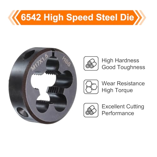 HARFINGTON Round Threading Die M17 x 1.5 Metric Thread 38mm OD Adjustable Right Hand High-Speed Steel (HSS) Round Die Screw Thread Cutting Die for Thread Repair - size: M17 x 1.5