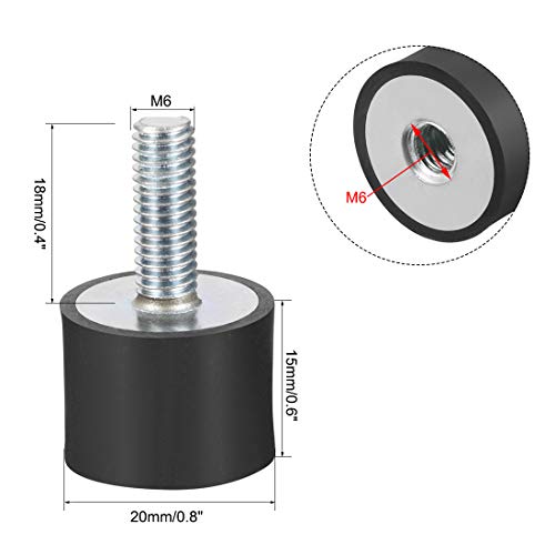 uxcell M6 Male Female Rubber Mounts, 1pcs Shock Absorber, for Motor Generator Compressor Garage Reverse Osmosis Pump Impact Air Generator Car Bobbins, D20mmxH15mm - size: M6*18 D20*H15
