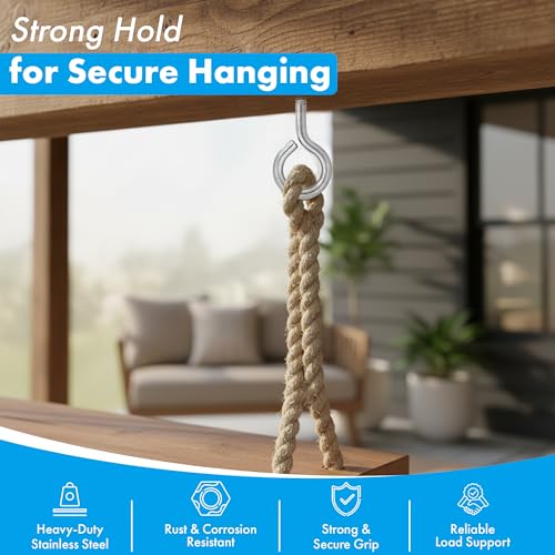 Harrier Hardware Stainless Steel Screw Eyes, 3/8 x 4-7/8-Inch, Heavy Duty Eye Bolts, 250lb Safe Working Load, Rust Resistant, 3-Pack