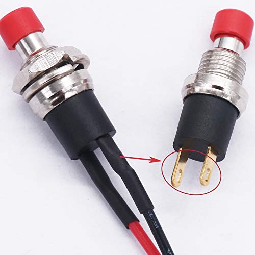 Twidec/4Pcs Latching Push Button Switch 3A 250V AC 2 Pins Self-Locking SPST ON/Off Black and Red Mini Switch Pre-soldered Wires L-PBS-110-XBKR - color: Black＆Red-7mm, size: Latching