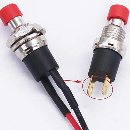 Twidec/4Pcs Latching Push Button Switch 3A 250V AC 2 Pins Self-Locking SPST ON/Off Black and Red Mini Switch Pre-soldered Wires L-PBS-110-XBKR - color: Black＆Red-7mm, size: Latching