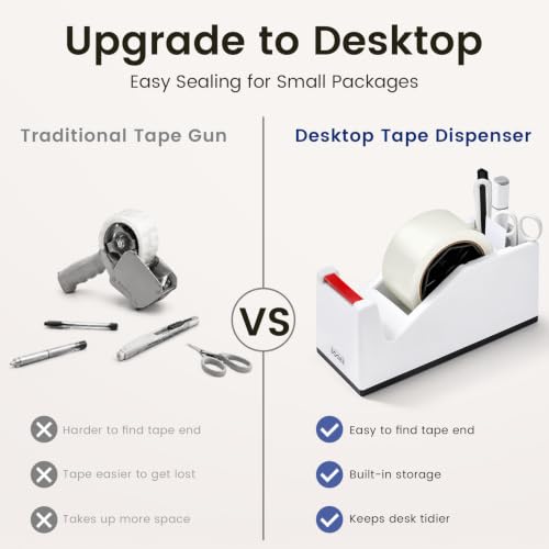 Sooez Weighted Tape Dispenser, Aesthetic Packing Tape Dispenser Desk, with Storage Compartment, Super Heavy Duty Tape Holder, Fit 1.88" to 2" Wide Tape, Tape Cutter Packing Shipping Supplies - color: Blue