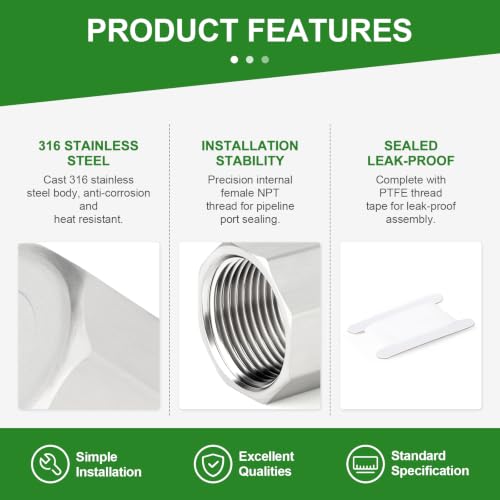 TAISHER 2Pcs 316 SS Hex Pipe Cap, 1-1/4" Female NPT Thread Pipe Fitting - size: 1-1/4"FNPT(316 Cap)