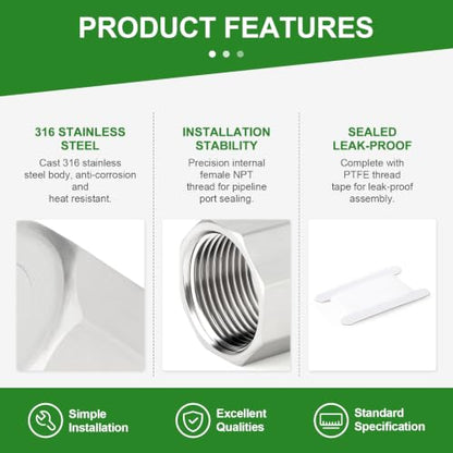 TAISHER 2Pcs 316 SS Hex Pipe Cap, 1-1/4" Female NPT Thread Pipe Fitting - size: 1-1/4"FNPT(316 Cap)