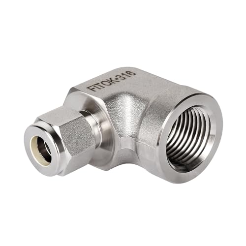 316 Stainless Steel Compression Tube Fitting Female Elbow 3/8" Tube OD x 1/2" Female NPT 4900 psi, SS-LF-FL6-NS8 - size: 3/8" OD x 1/2" FNPT