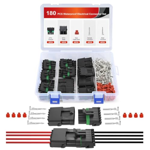 Nilight 180PCS 10 Kits 4 Pin Waterproof Automotive Electrical Connector Kit - size: 4Pin Spark Plug Connector 180PCS