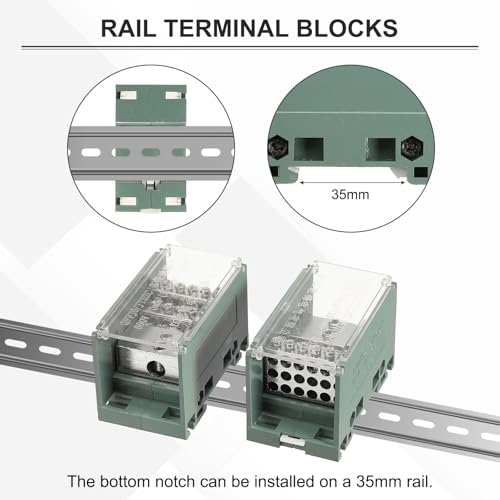 MECCANIXITY 1 in 2 Out Rail Terminal Blocks, 690V 150A Connectors Power Distribution Block Crimp Wiring Splitter with Flame-Retardant Housing for Power Distribution Cabinets 12-6AWG Gauge - size: 12-6AWG, style: 1 in 2 Out