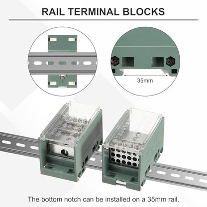 MECCANIXITY 1 in 2 Out Rail Terminal Blocks, 690V 150A Connectors Power Distribution Block Crimp Wiring Splitter with Flame-Retardant Housing for Power Distribution Cabinets 12-6AWG Gauge - size: 12-6AWG, style: 1 in 2 Out