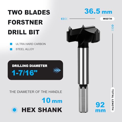 1-7/16 Inch Forstner Drill Bit Carbide Tipped Woodworking Hinge Cutter - size: 1-7/16"