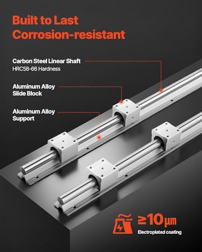 VEVOR Linear Rail Kit, SBR20, 2Pcs 2000 mm (78.74 inch) Linear Motion Guide Rails and 4Pcs Bearing Slide Blocks, Fully Supported Shaft, for Cutting, Grinding, Milling, Drilling Machines, and More - size: SBR 20-2000mm