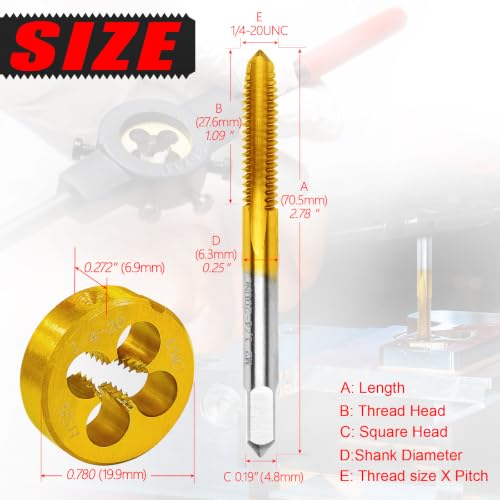 1/4-20 UNC Tap and Die Set for Metal,M2 HSS Thread Tap and Round Die - size: 1/4-20UNC