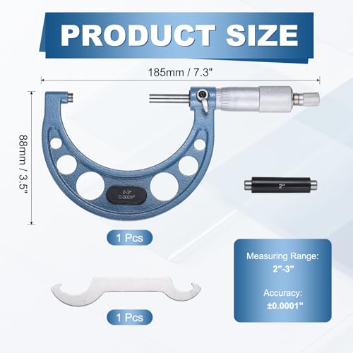 HARFINGTON Outside Micrometer 2-3inch Range +/-0.0001inch Accuracy,Blue - size: 2-3inch