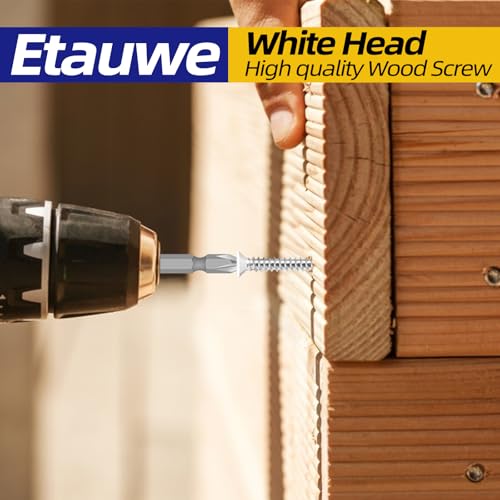#8 x 1 Flat Head Self Tapping Screws, White Head Wood Screw, 304 Stainless Steel 18-8, Screwdriver Bit Included, 100 PCS - color: White, size: #8 x 1"