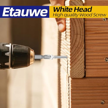 #4 x 1 Flat Head Self Tapping Screws, White Head Wood Screw, 304 Stainless Steel 18-8, Screwdriver Bit Included, 200 PCS - color: White, size: #4 x 1"