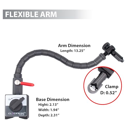 Clockwise Tools Magnetic Base, MGBR-04, Flexible Arm Magnetic Stand for Digital Dial Indicators, 176lbs Max Pull - style: MGBR-04 Flex Arm