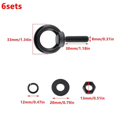 Antrader Lifting Shoulder Eye Bolts,Black Eye Bolt,M8 x 30mm,Black,6 Sets - size: M8 x 30mm