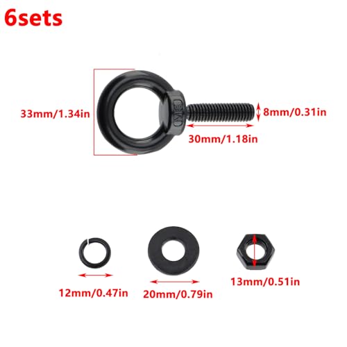 Antrader Lifting Shoulder Eye Bolts,Black Eye Bolt,M8 x 30mm,Black,6 Sets - size: M8 x 30mm