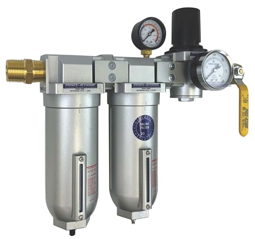 1/2" NPT Industrial (3-Stage) Moisture Removing Particulate Filter Water Separator and Oil, Moisture Vapor Removing Coalescing Filter and Air Pressure Regulator - size: 1/2" NPT, style: 3-STAGE FFR