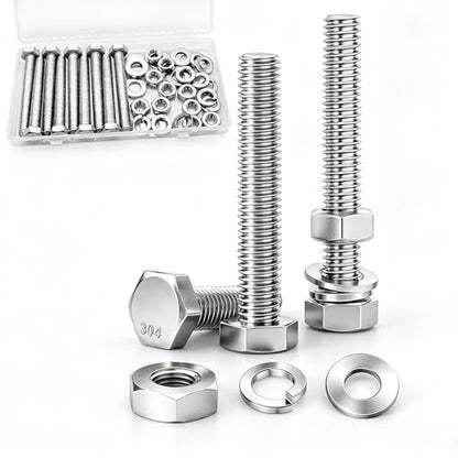 8 Sets 5/16-18 x 2-1/2" Stainless Steel Hex Head Screws Bolts, Flat, Nuts & Lock Washers,Hex Bolts 18-8(304) Full Thread - color: Silver-hex, size: 5/16x2-1/2"(8 sets)