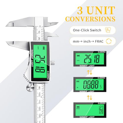 Rechargeable Digital Caliper 6 Inch, Large Backlit LCD Display