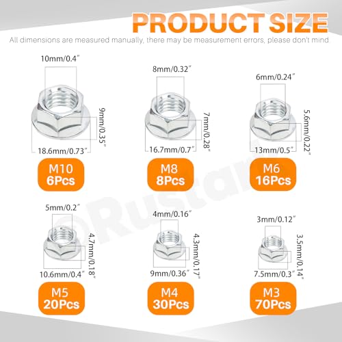 150Pcs 6 Sizes Carbon Steel Serrated Flange Nuts Assortment Kit Metric Hexagon Flange Lock Nuts Serrated Hex Lock Nuts for Machinery Industry Home Improvement - style: carbon steel-blue