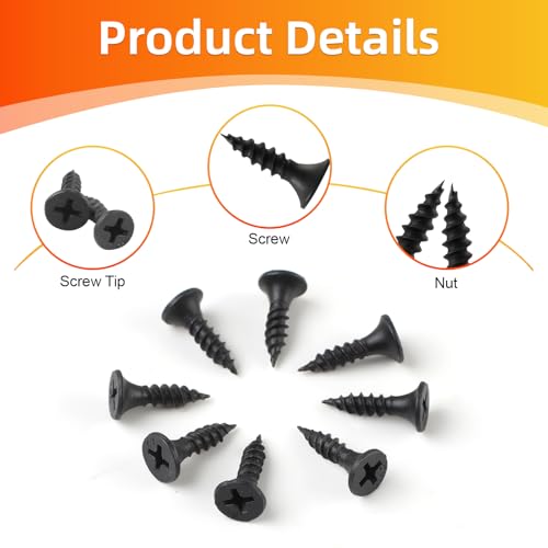 Black Wood Screws 163PCS #6x3/4 Flat Head Self-Tapping - color: Black 163 pcs