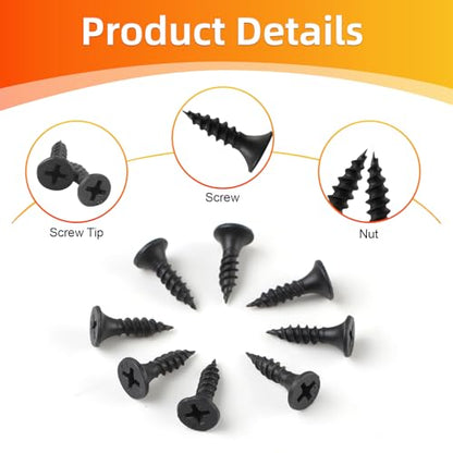 Black Wood Screws 163PCS #6x3/4 Flat Head Self-Tapping - color: Black 163 pcs